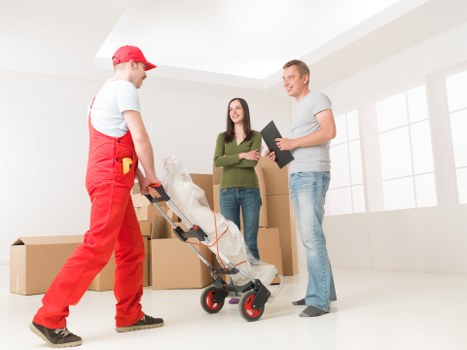 Office relocation setup with desks and equipment for a business move