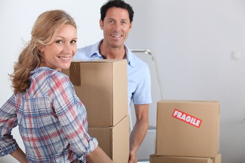 Business office move setup in Ireland with labeled boxes and furniture